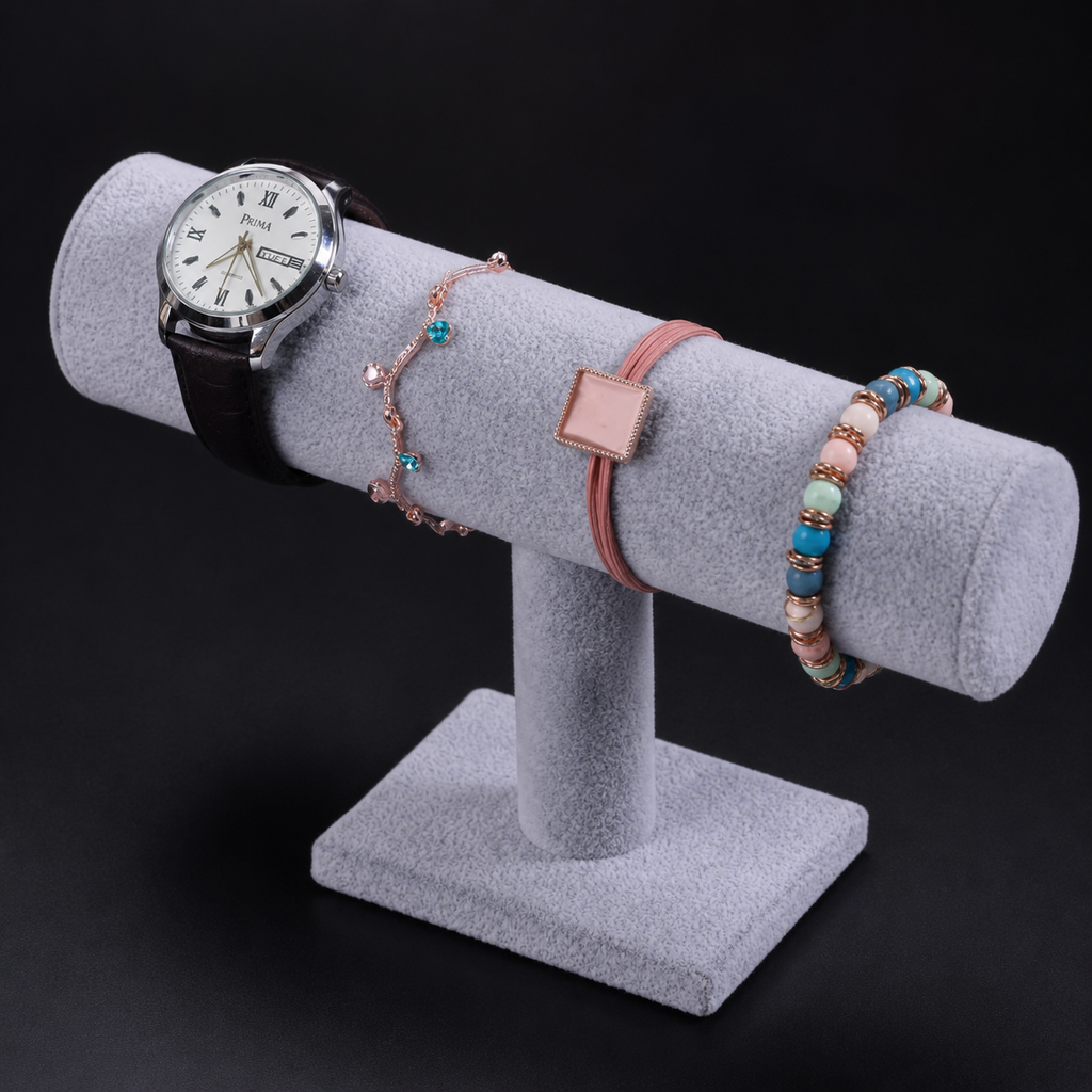 Svart & vit smyckesställ i sammet för armband och klockor